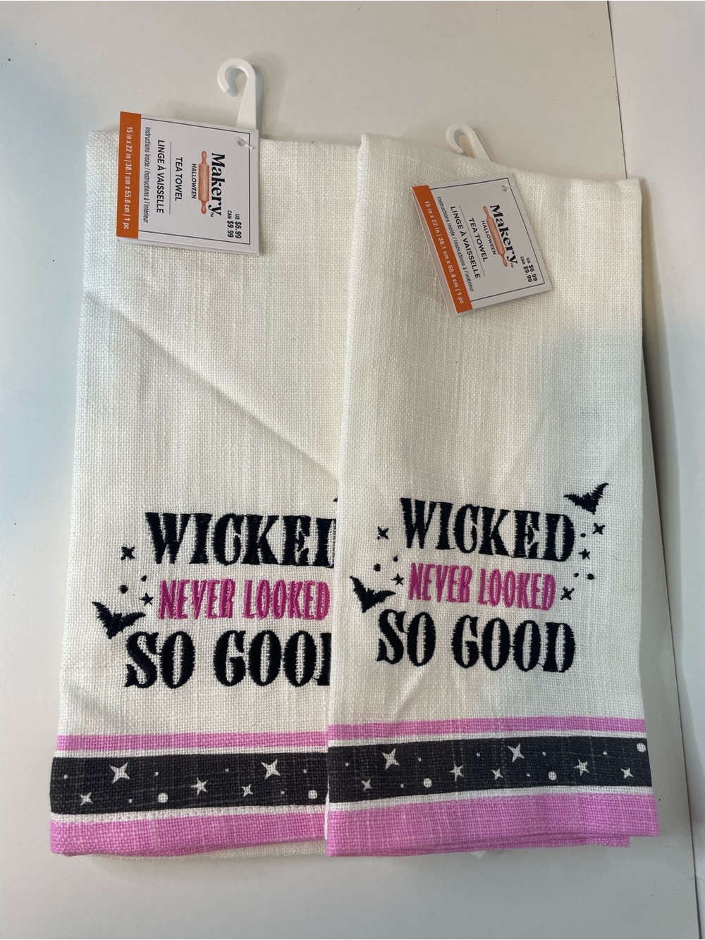 Wicked Never Looked So Good White Cotton Tea Towel with Pink Accent